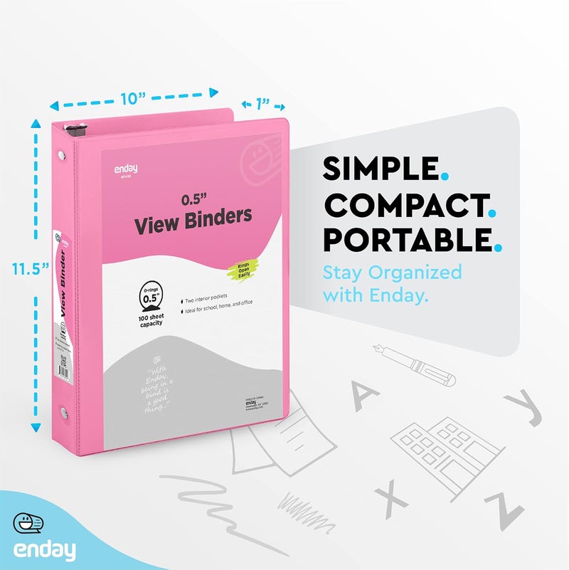 Enday ½ Inch 3 Ring Binder .5 inch Pink Clear View Cover with 2 Inside Pockets, Colored School Supplies Office and Home Binders – by - Image 4